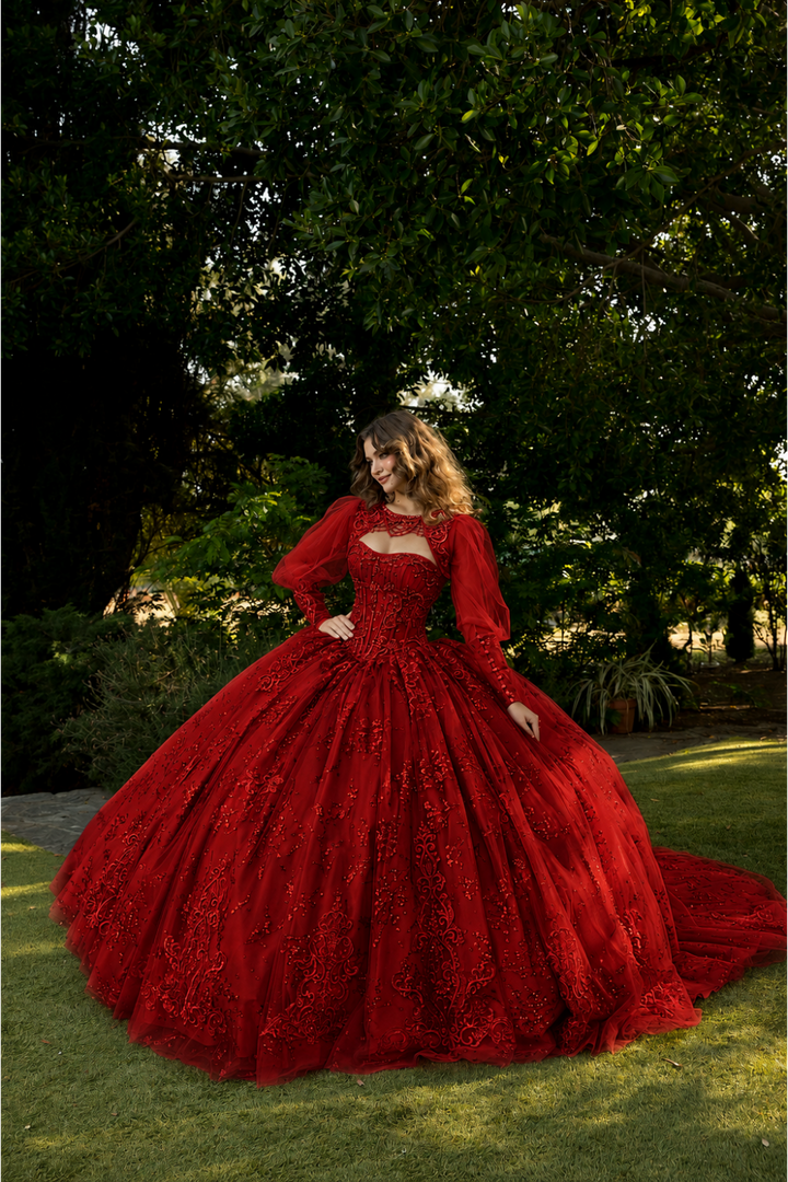 Strapless Puff Sleeve Ball Gown by Petite Adele PQ1097