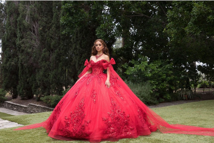 Applique Cape Sleeve Ball Gown by Petite Adele PQ1098