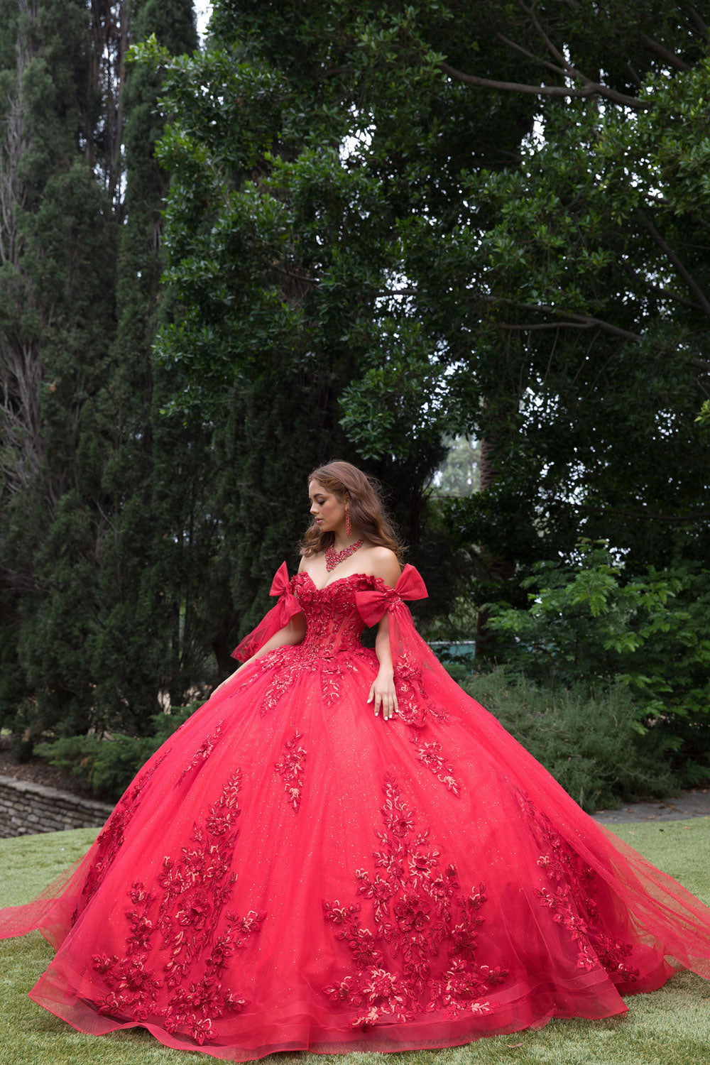 Applique Cape Sleeve Ball Gown by Petite Adele PQ1098
