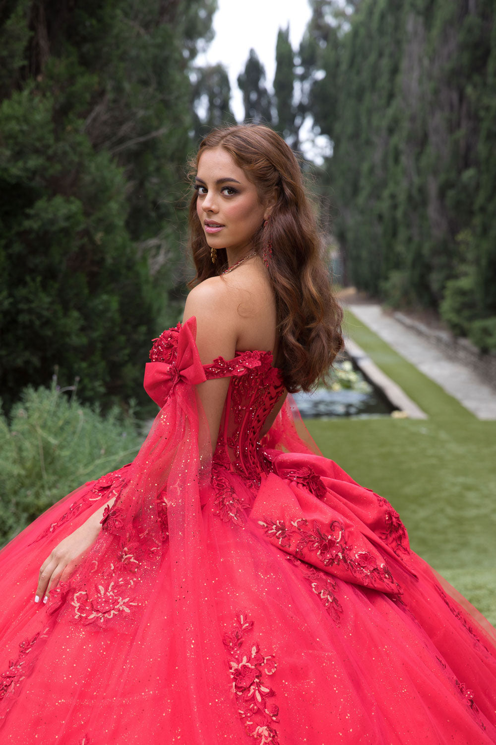 Applique Cape Sleeve Ball Gown by Petite Adele PQ1098