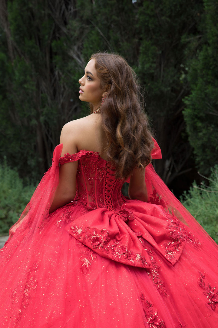 Applique Cape Sleeve Ball Gown by Petite Adele PQ1098
