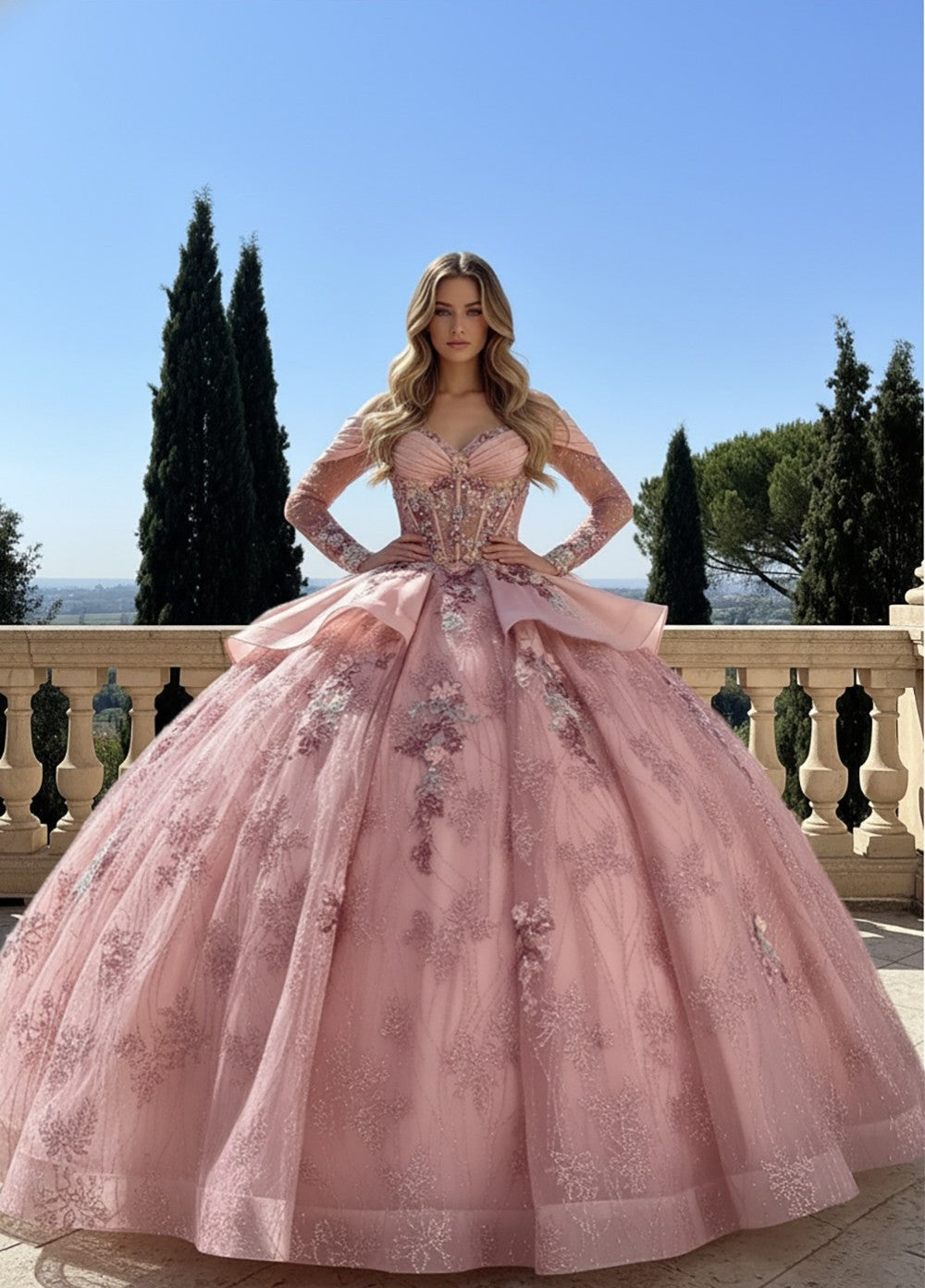 Long Sleeve Ball Gown by Bella Princess PQ1105