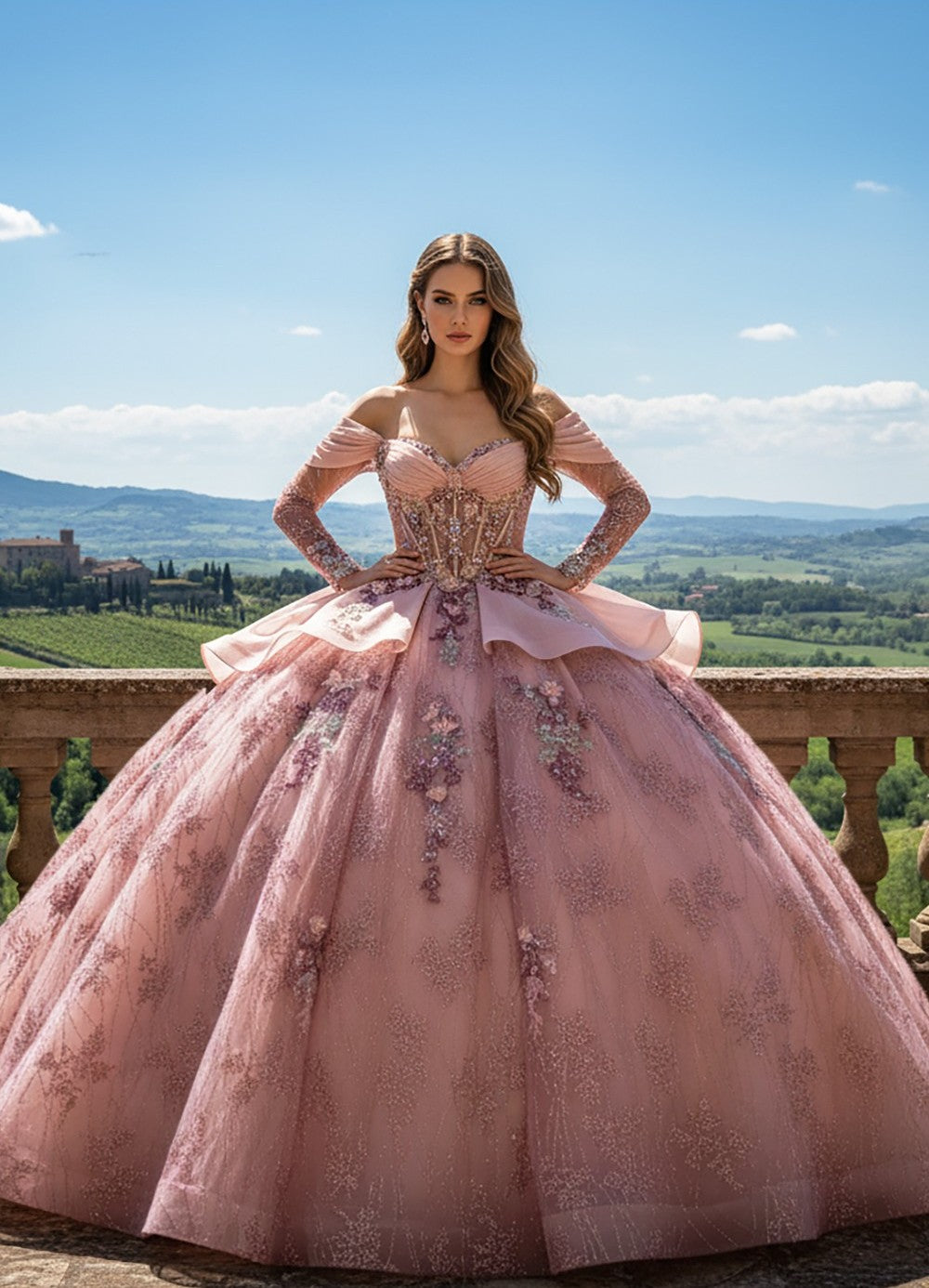 Long Sleeve Ball Gown by Bella Princess PQ1105