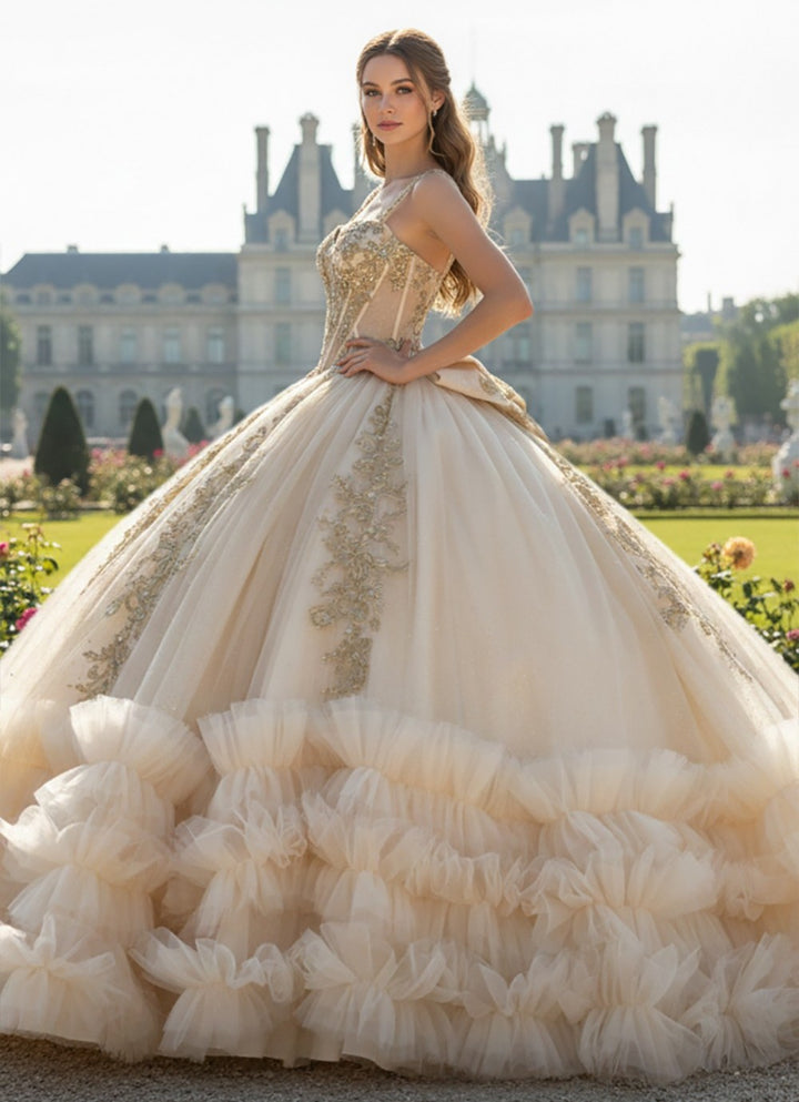 Off Shoulder Ruffled Ball Gown by Bella Princess PQ1107