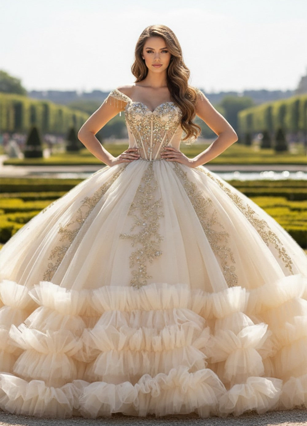 Off Shoulder Ruffled Ball Gown by Bella Princess PQ1107