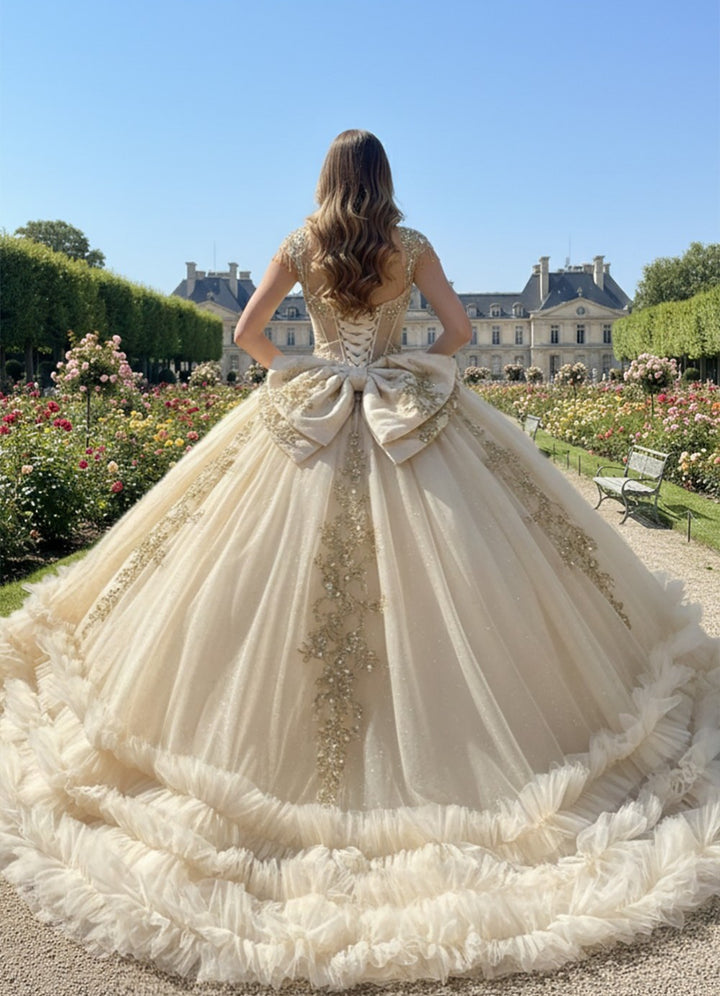 Off Shoulder Ruffled Ball Gown by Bella Princess PQ1107