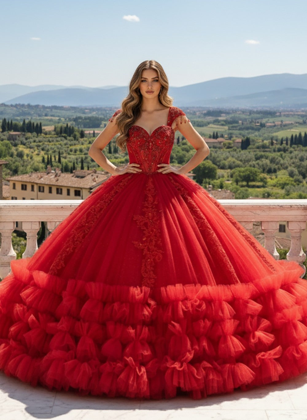 Off Shoulder Ruffled Ball Gown by Bella Princess PQ1107