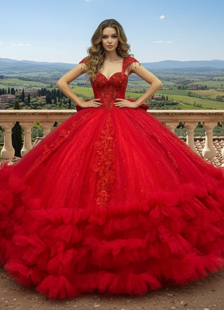Off Shoulder Ruffled Ball Gown by Bella Princess PQ1107