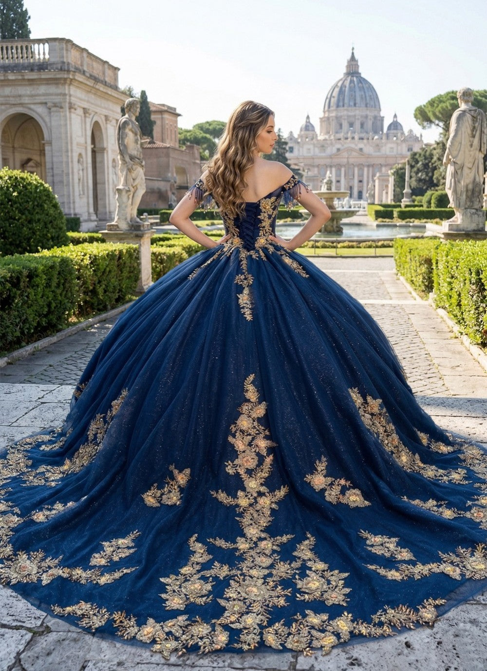 Applique Off Shoulder Ball Gown by Bella Princess PQ1108