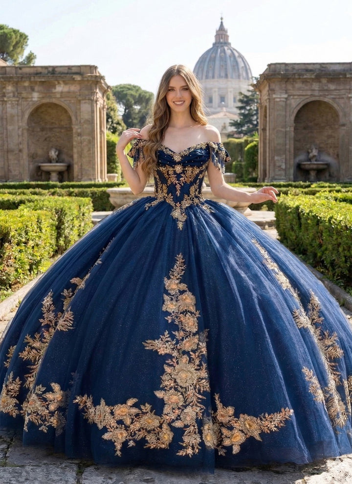 Applique Off Shoulder Ball Gown by Bella Princess PQ1108