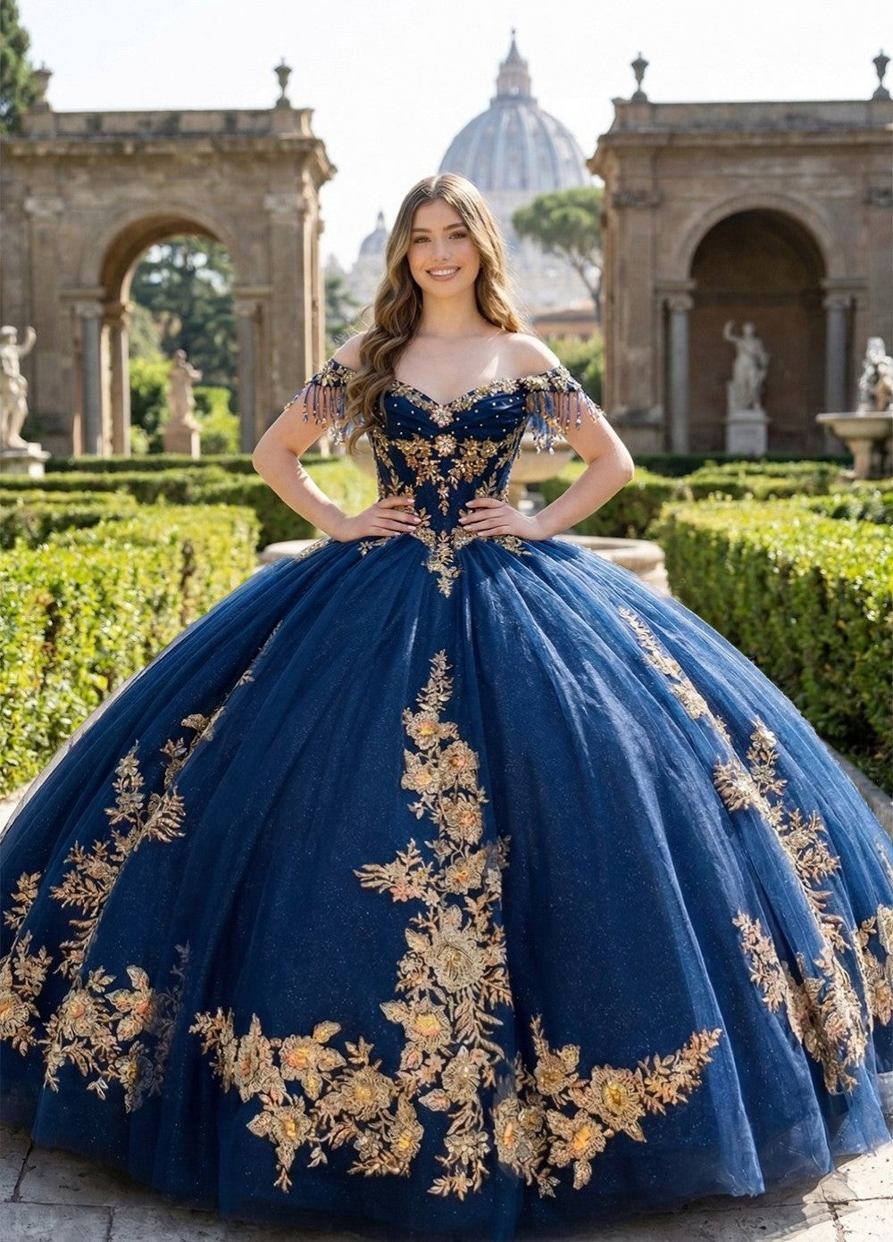 Applique Off Shoulder Ball Gown by Bella Princess PQ1108