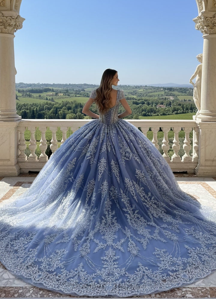 Beaded Cap Sleeve Ball Gown by Bella Princess PQ1110