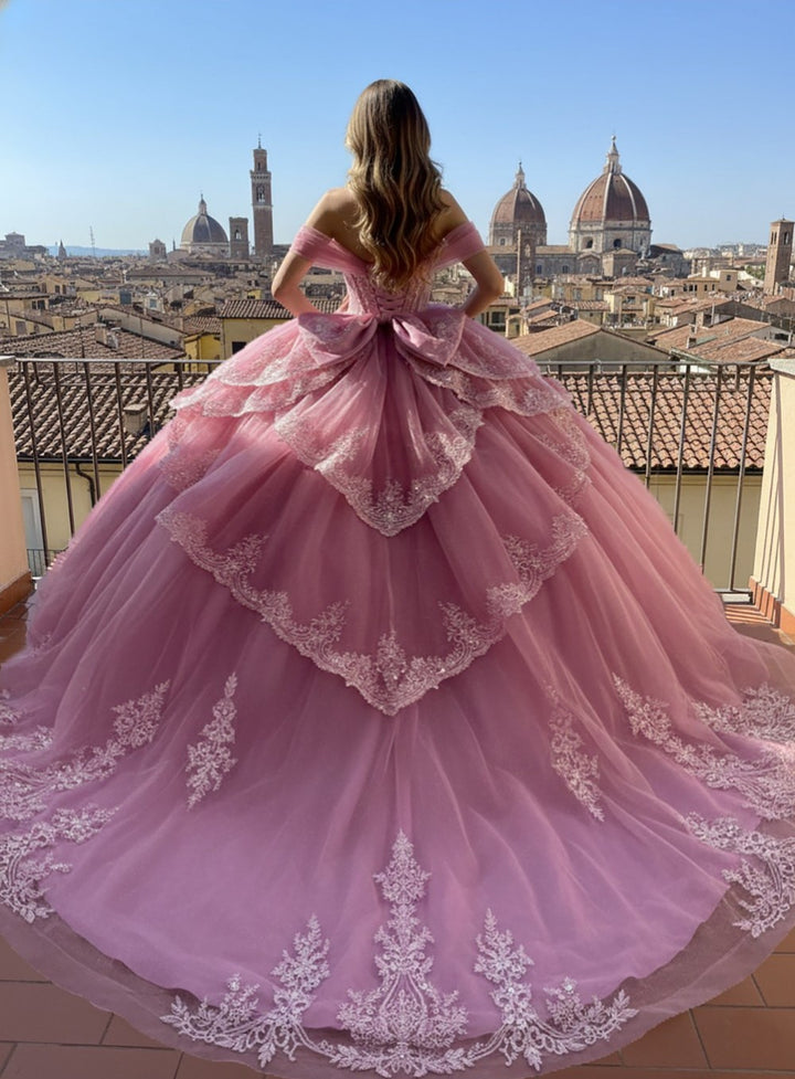 Applique Off Shoulder Ball Gown by Bella Princess PQ1111