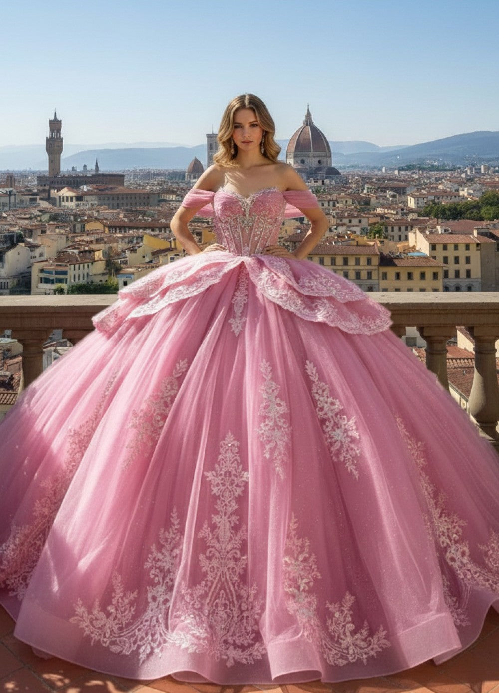 Applique Off Shoulder Ball Gown by Bella Princess PQ1111