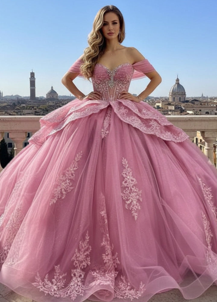 Applique Off Shoulder Ball Gown by Bella Princess PQ1111