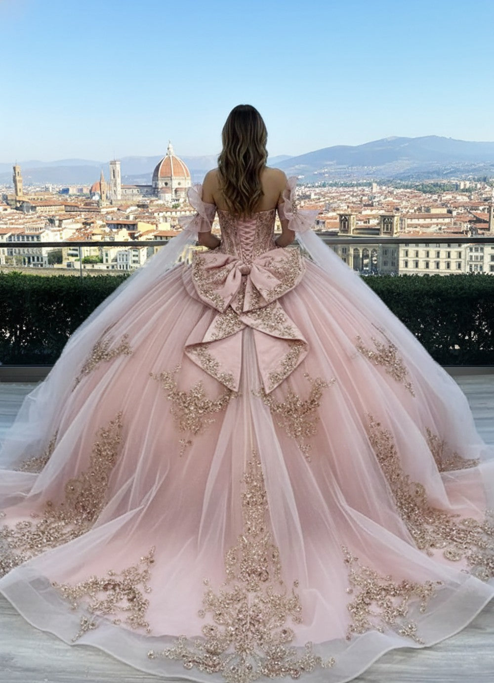 Cape Sleeve Ball Gown by Bella Princess PQ1113