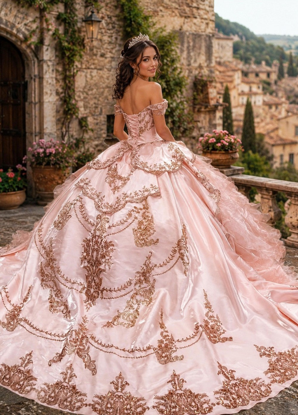 Off Shoulder Layered Ball Gown by Bella Princess PQ1114