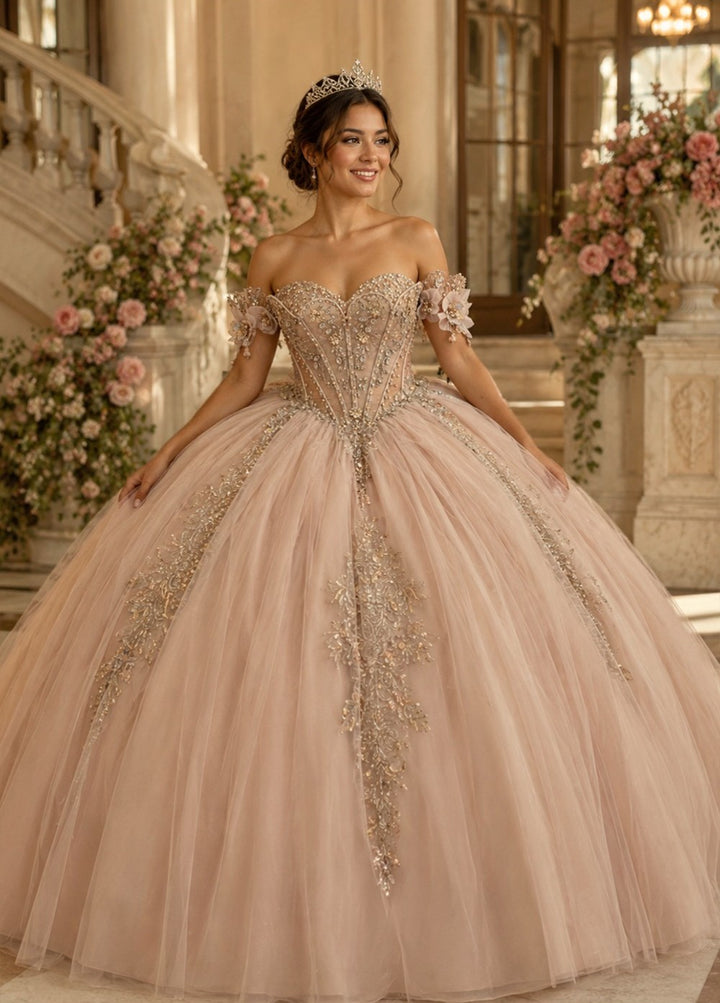 Beaded Off Shoulder Ball Gown by Bella Princess PQ1115