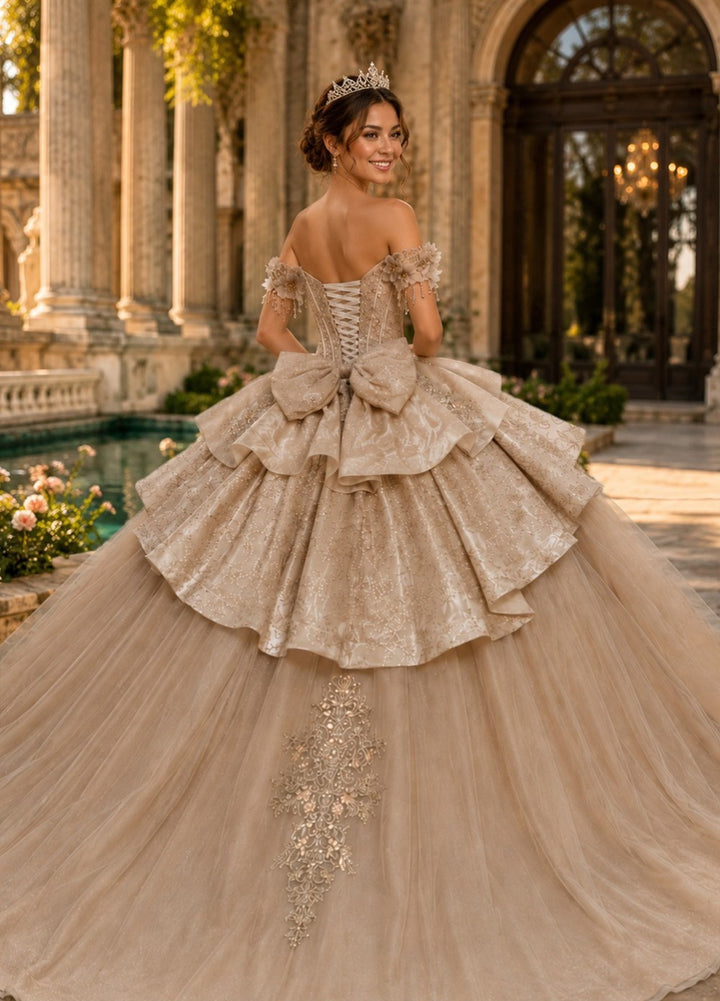 Beaded Off Shoulder Ball Gown by Bella Princess PQ1115