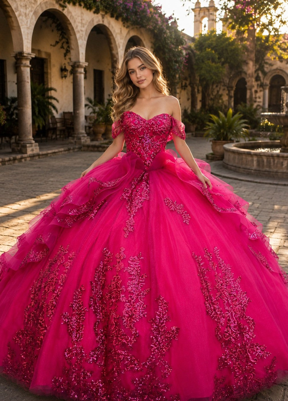 Off Shoulder Layered Ball Gown by Bella Princess PQ1116
