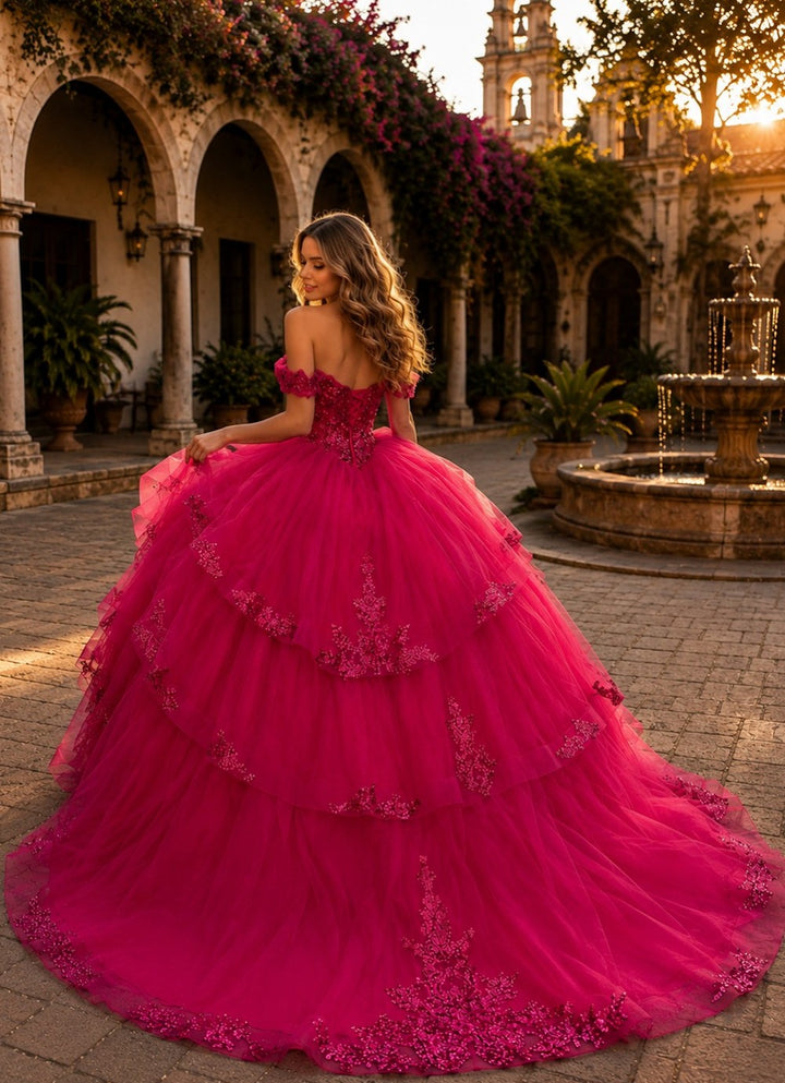 Off Shoulder Layered Ball Gown by Bella Princess PQ1116