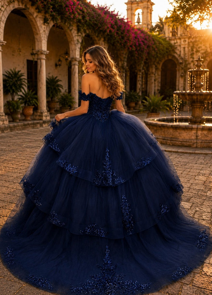Off Shoulder Layered Ball Gown by Bella Princess PQ1116