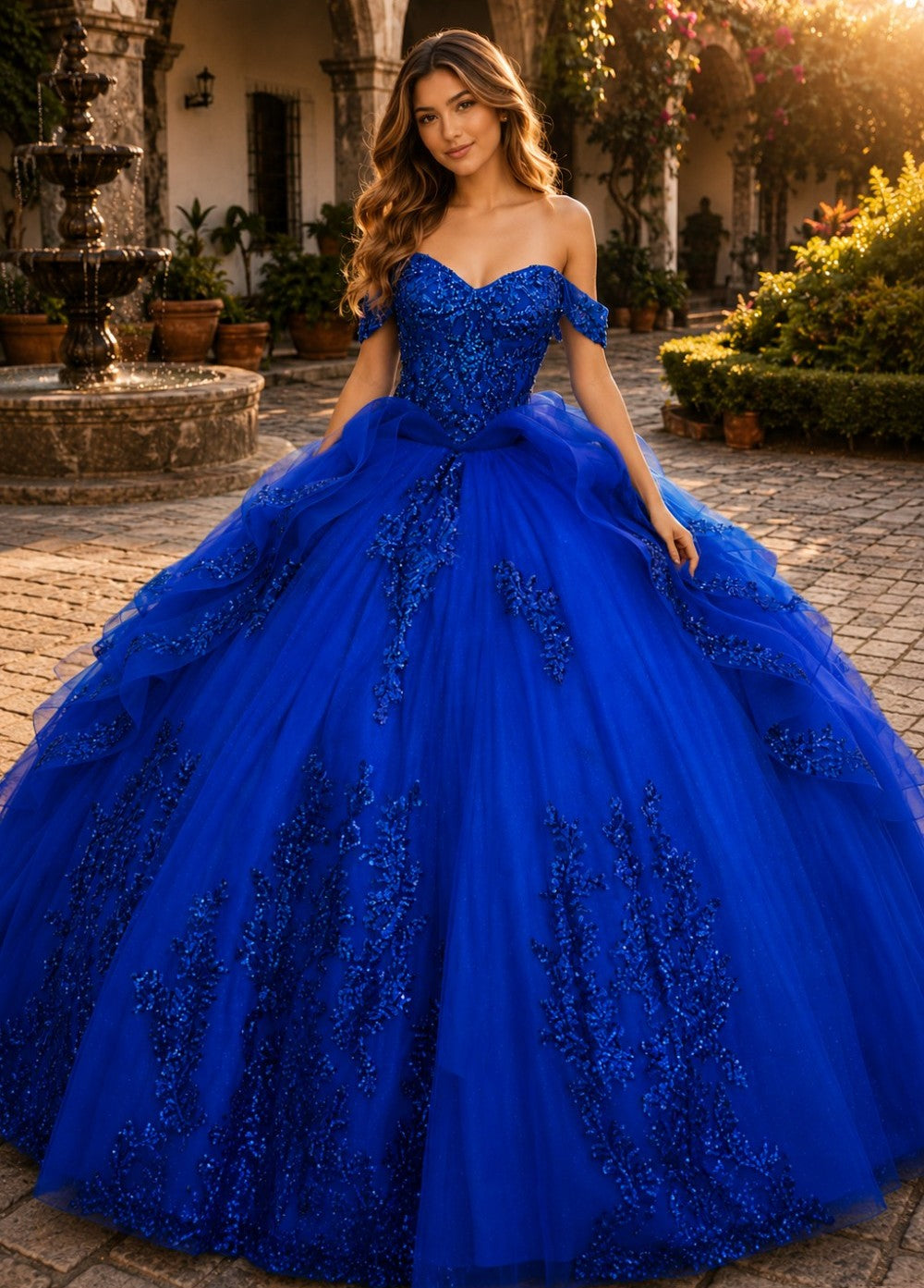 blue quince dresses Mouccy Sparkly Beaded Petite Quinceanera Ball Gown Aqua Tulle Prom Mesh Length Quinceanera Dresses 2026 | Ball