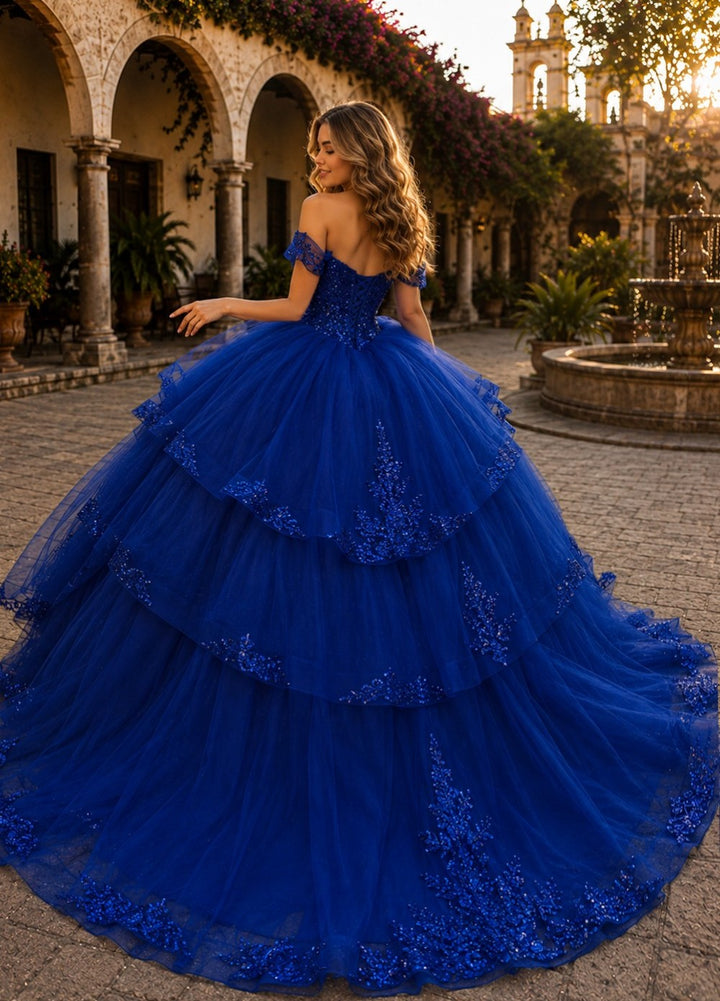Off Shoulder Layered Ball Gown by Bella Princess PQ1116
