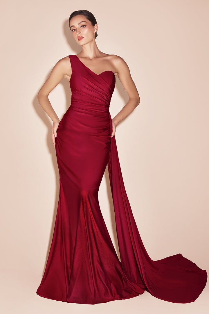 Long Fitted One Shoulder Satin Dress by Ladivine PT004