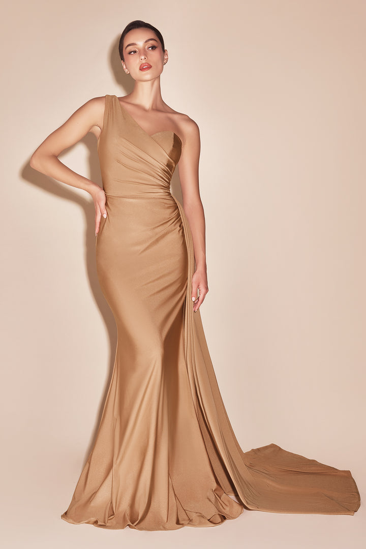 Long Fitted One Shoulder Satin Dress by Ladivine PT004 - Outlet