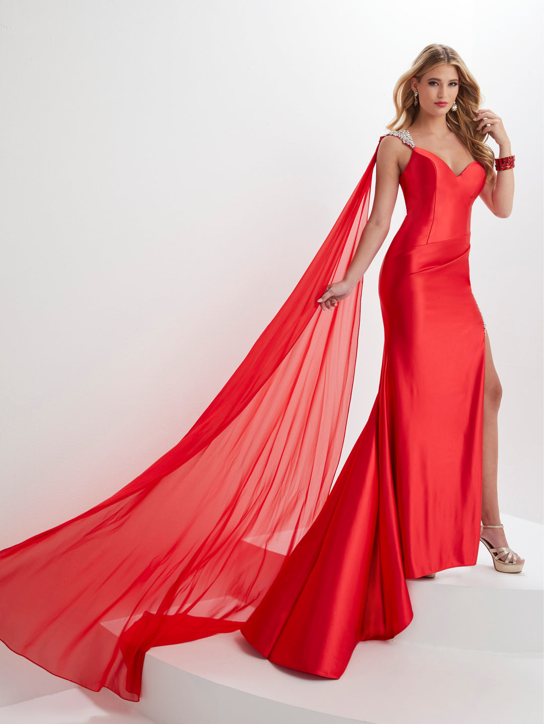Beaded Spandex One Shoulder Slit Gown by Panoply 14122