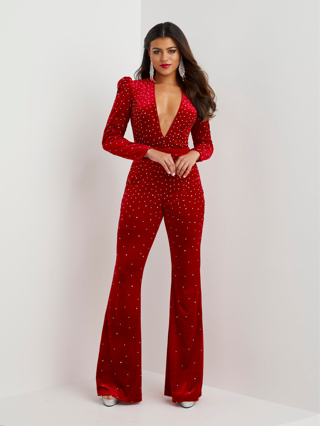 Beaded Velvet Long Sleeve Jumpsuit by Panoply 14125