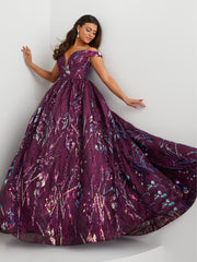 Sequin Print Off Shoulder A-line Gown by Panoply 14128
