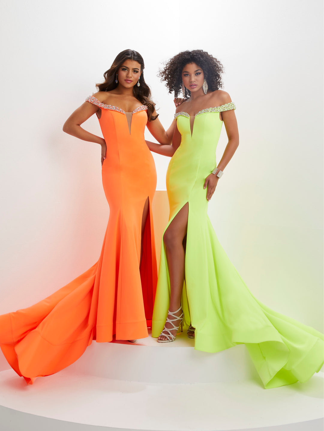 Beaded Jersey Off Shoulder Slit Gown by Panoply 14129