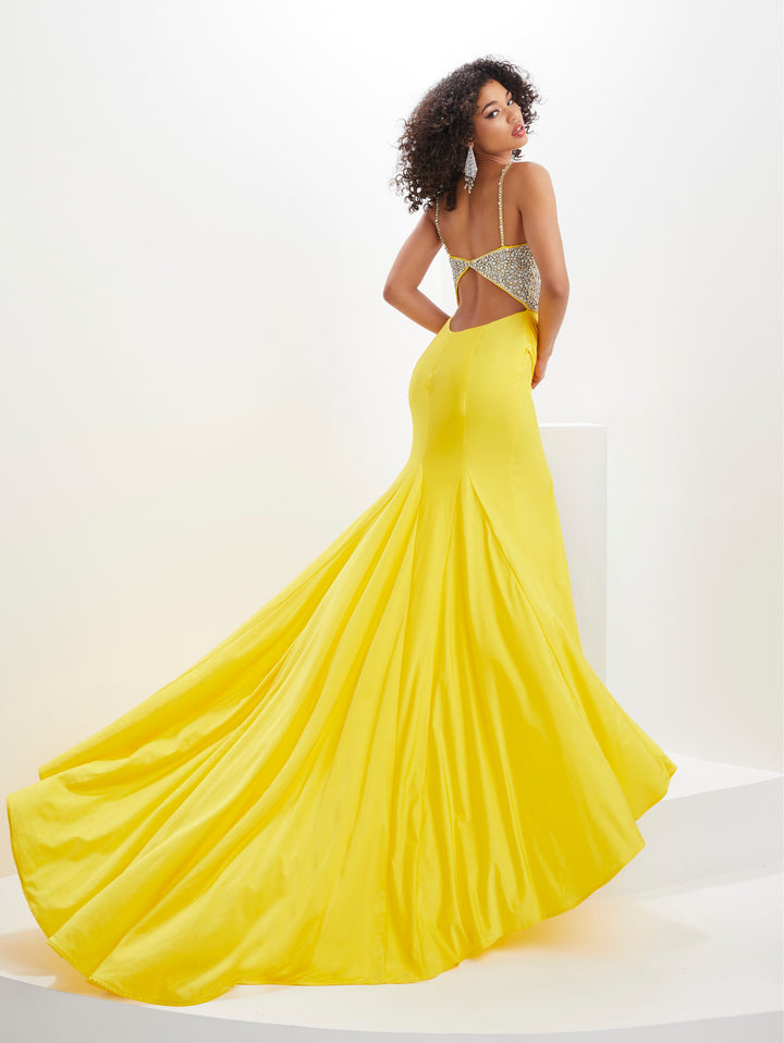 Beaded Bodice Spandex Sleeveless Slit Gown by Panoply 14131