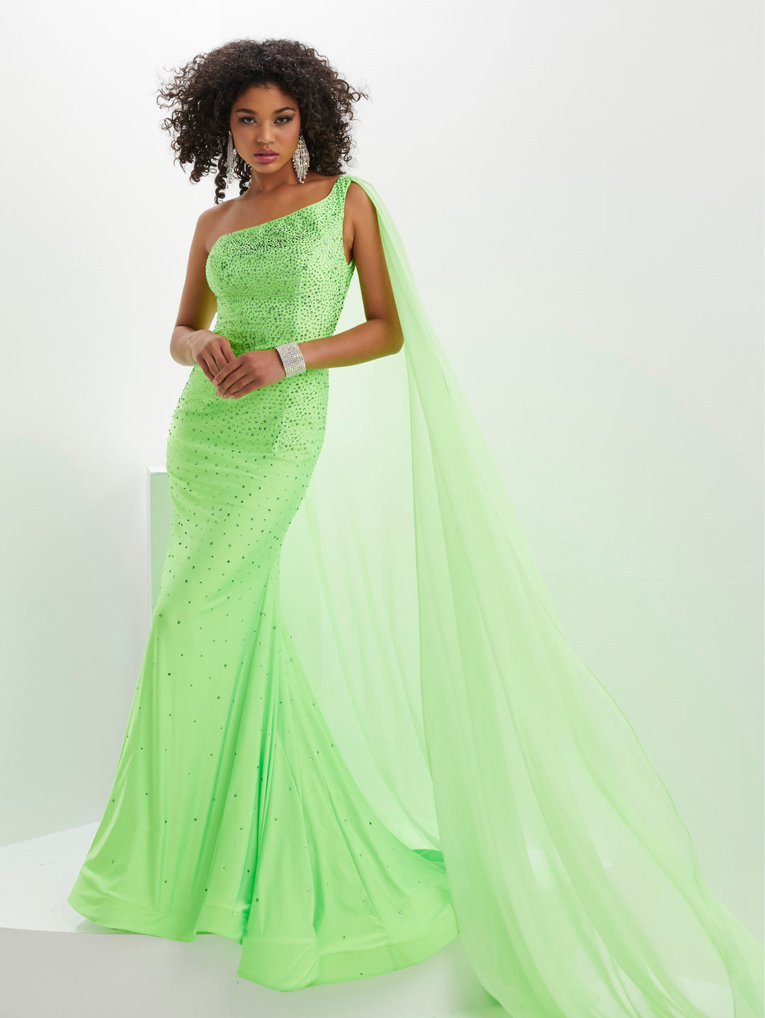 Fitted Beaded Spandex One Shoulder Gown by Panoply 14135
