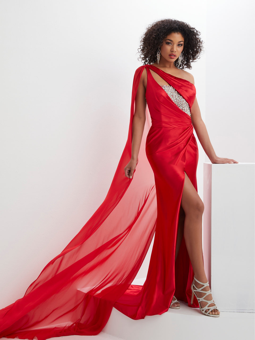 Beaded Spandex One Shoulder Slit Gown by Panoply 14137