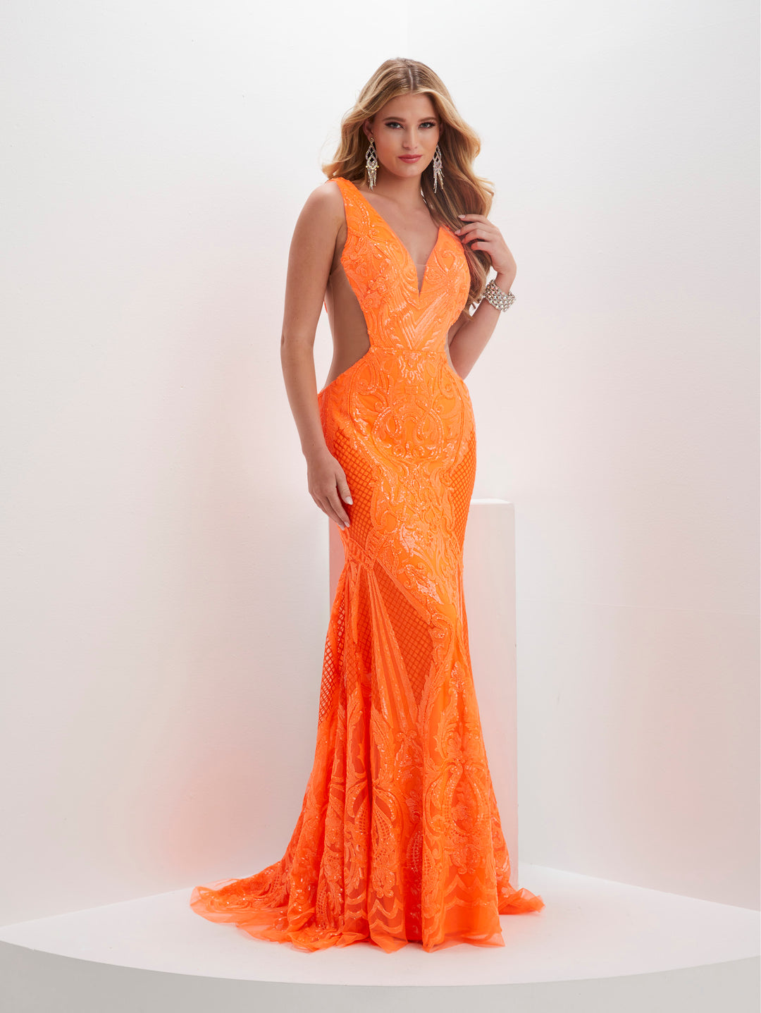 Fitted Sequin Side Cutout Gown by Panoply 14142