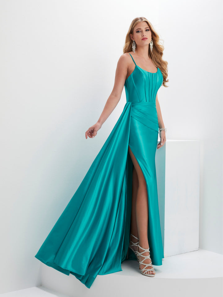 Fitted Spandex Sleeveless Corset Slit Gown by Panoply 14145