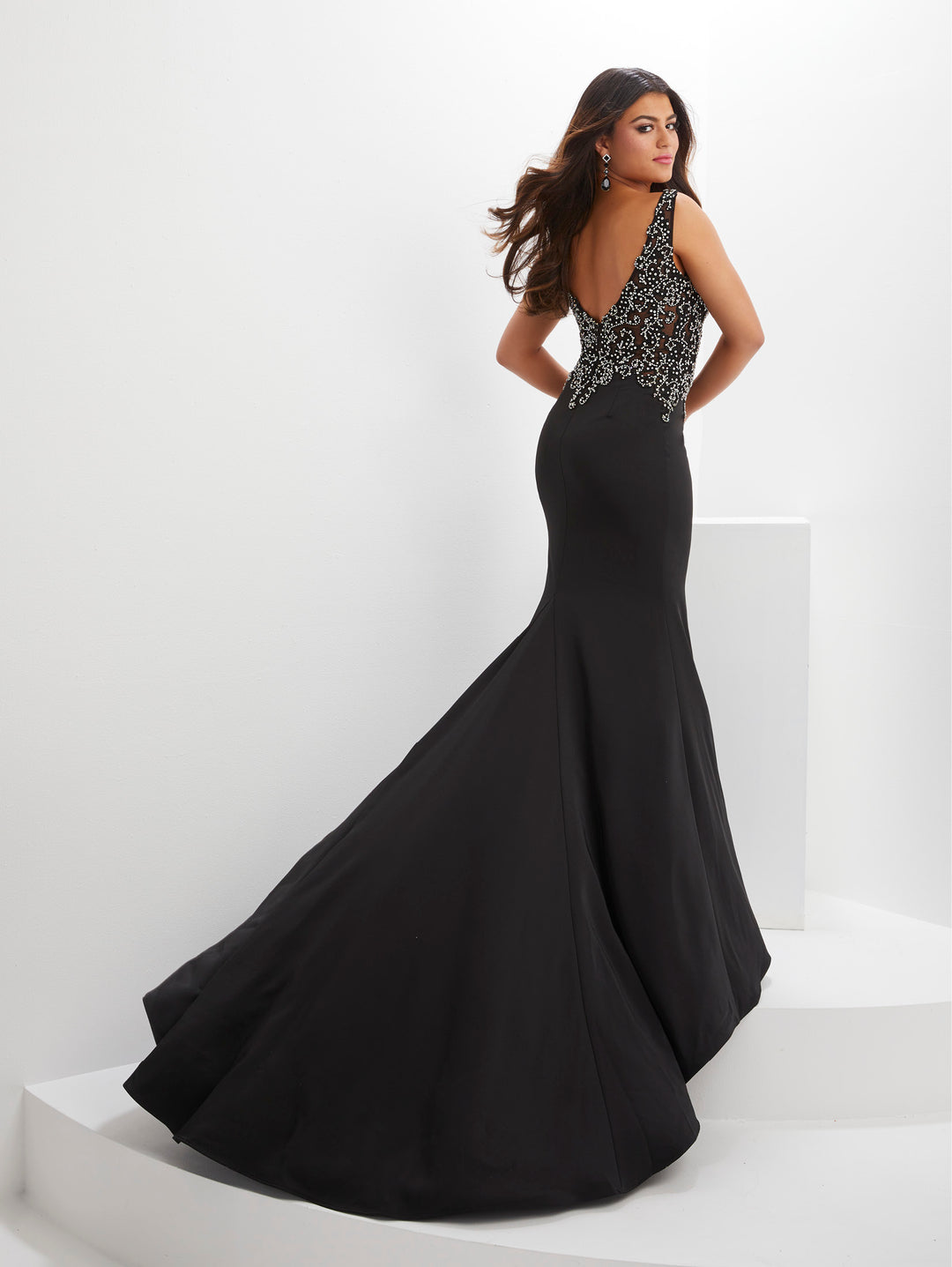 Fitted Beaded Satin Sleeveless Slit Gown by Panoply 14151