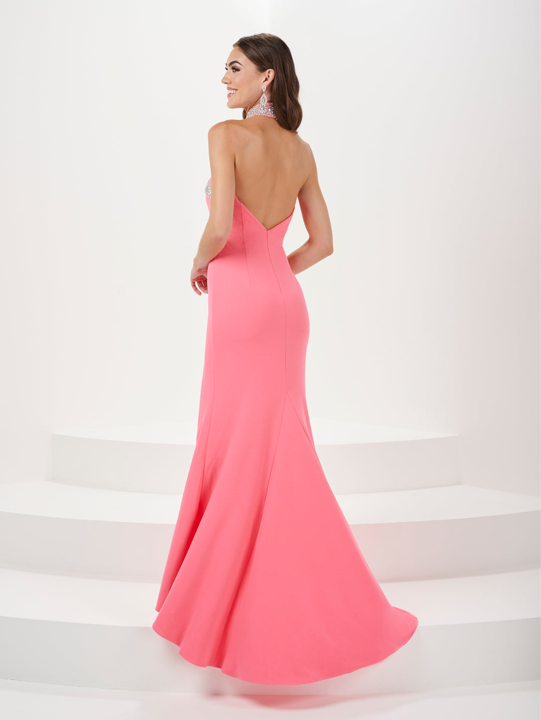 Beaded Jersey Halter Choker Slit Gown by Panoply 14159