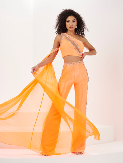 Beaded 2 Piece One Shoulder Pantsuit by Panoply 14165