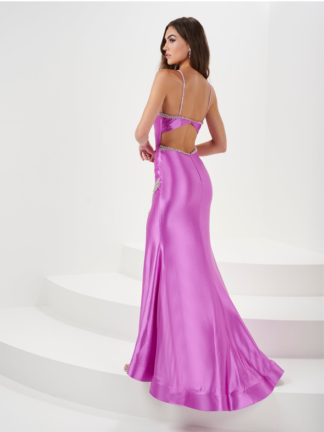 Fitted Beaded Jersey Deep V-Neck Slit Gown by Panoply 14173