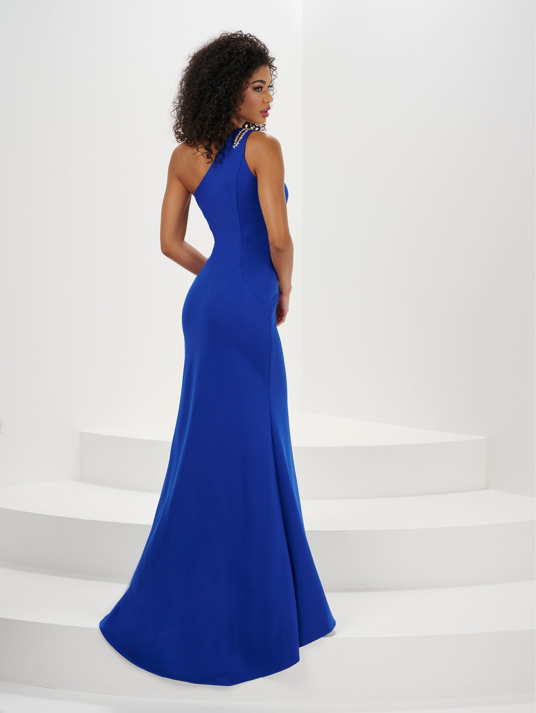 Beaded Jersey One Shoulder Slit Gown by Panoply 14176