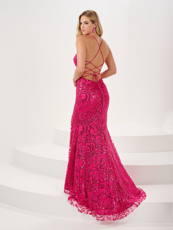 Fitted Glitter Print Sleeveless Slit Gown by Panoply 14186