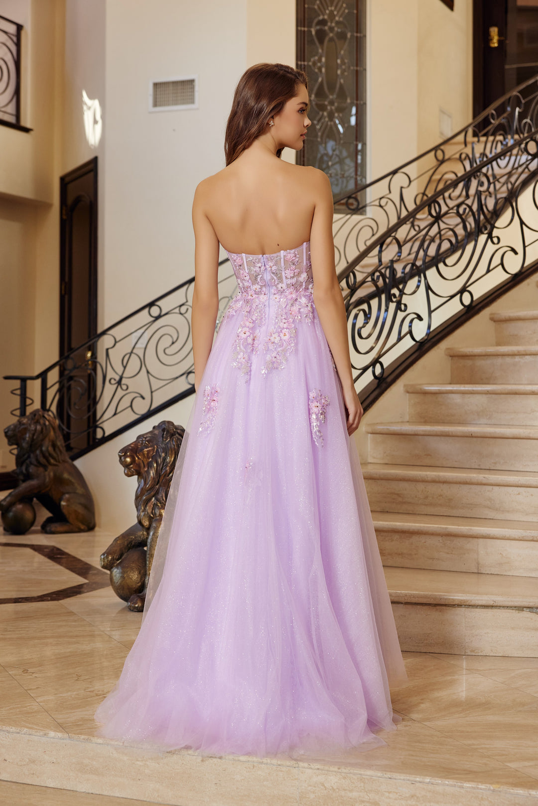 Applique Strapless A-line Slit Gown by Nox Anabel Q1773