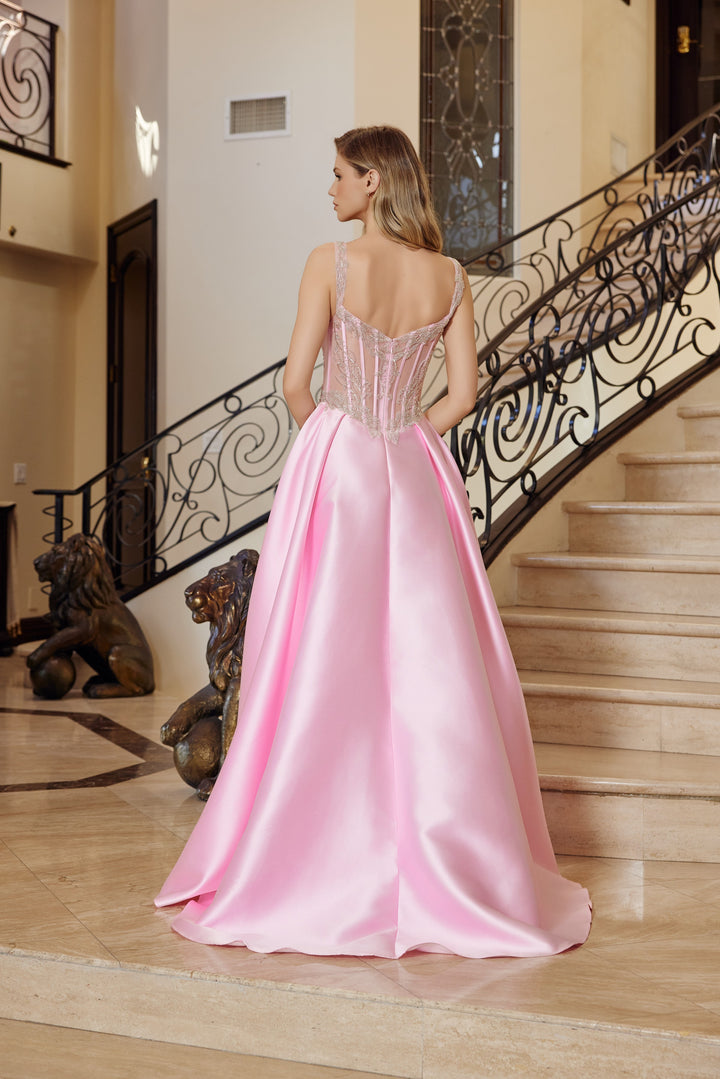 Satin Sleeveless A-line Slit Gown by Nox Anabel Q1775