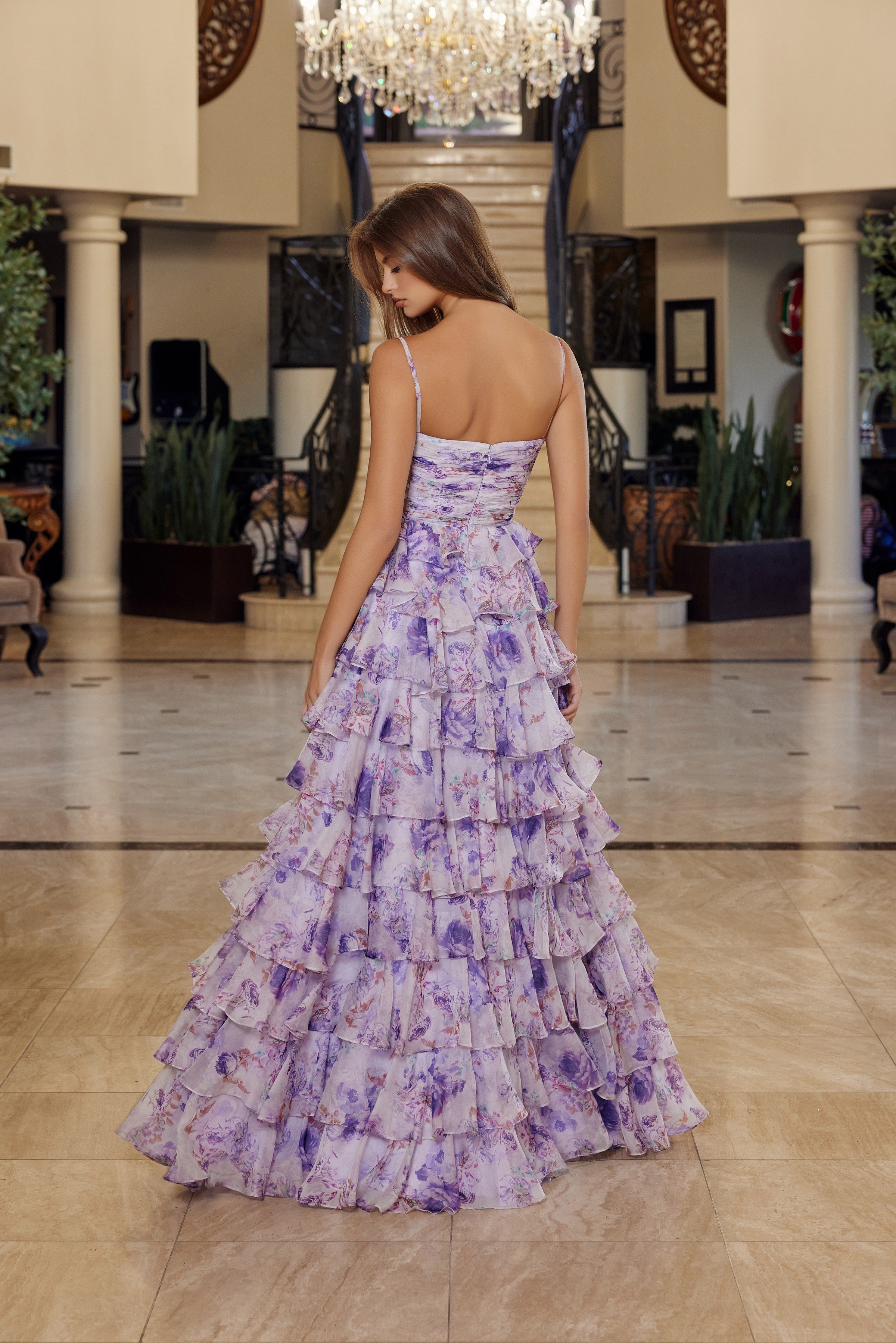 Print Sleeveless Tiered Slit Gown by Nox Anabel Q1777 – ABC Fashion