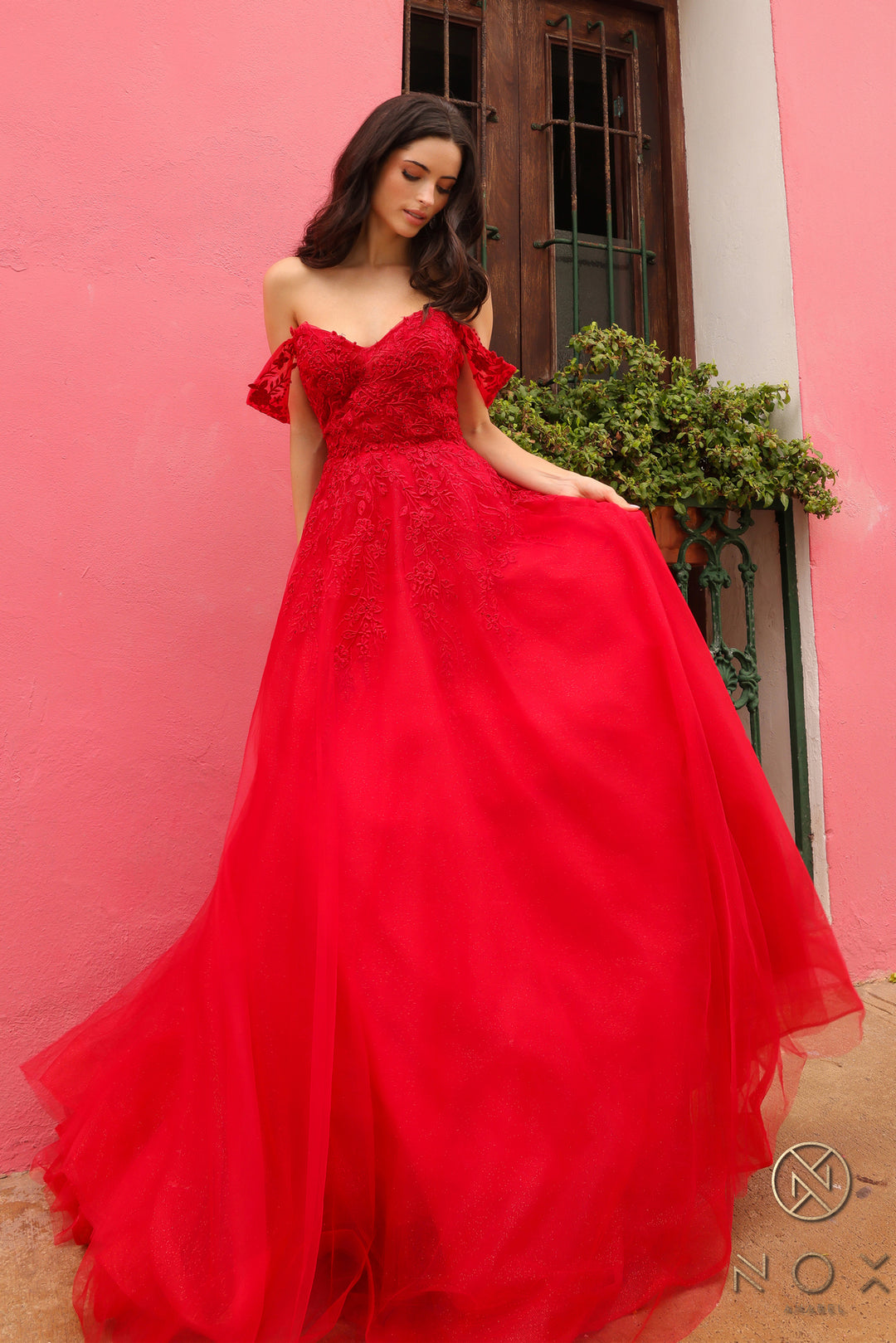 Applique Off Shoulder Ball Gown by Nox Anabel R1303