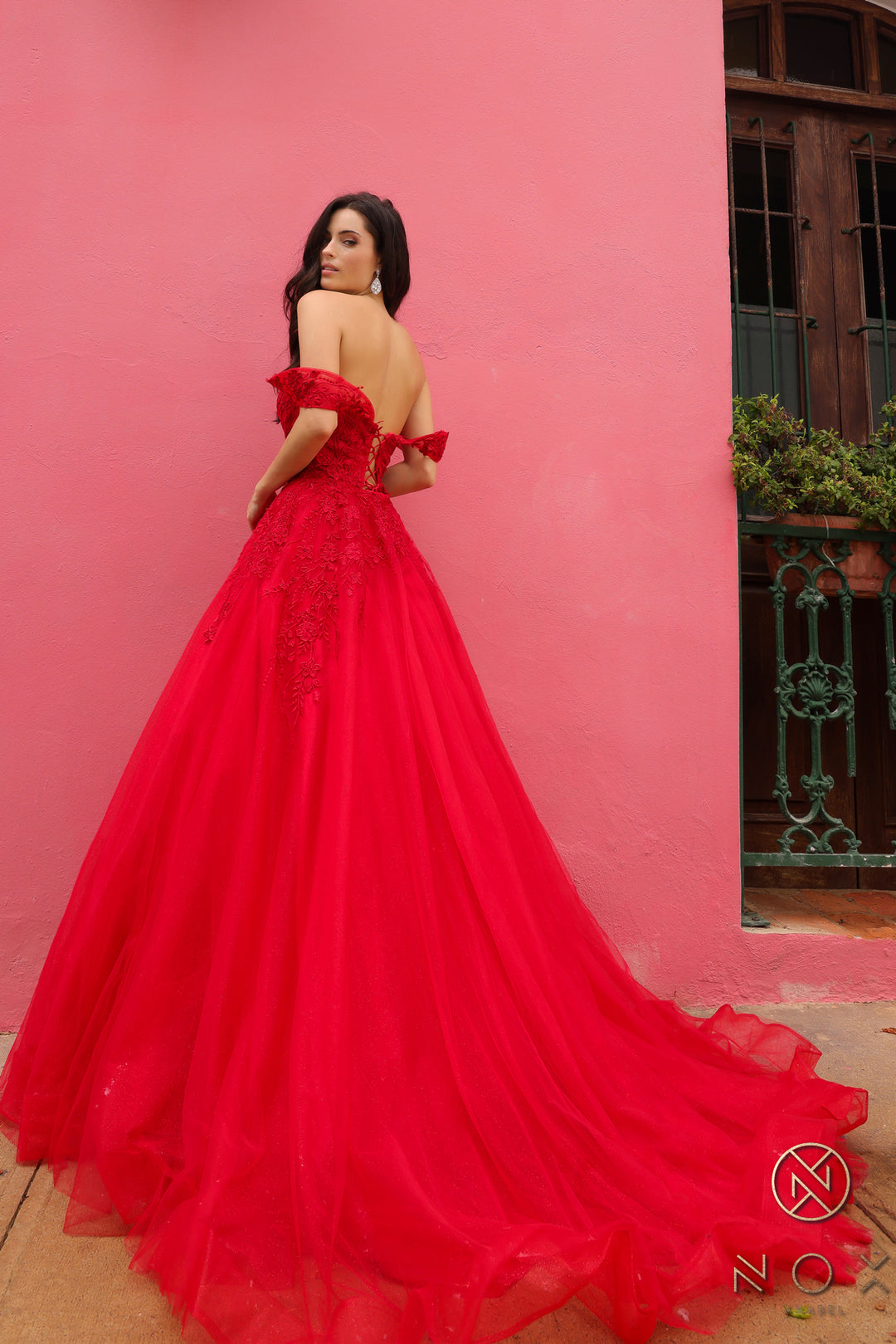 Applique Off Shoulder Ball Gown by Nox Anabel R1303